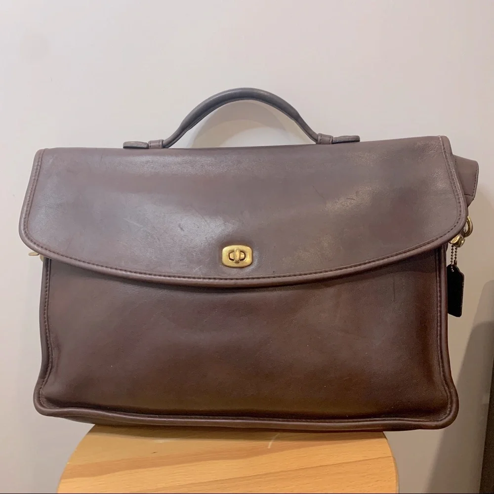 Vintage Coach Leather Laptop Turnlock Bag